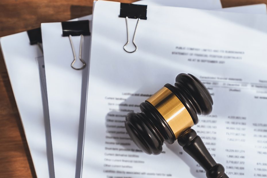 Gavel and legal documents on a desk